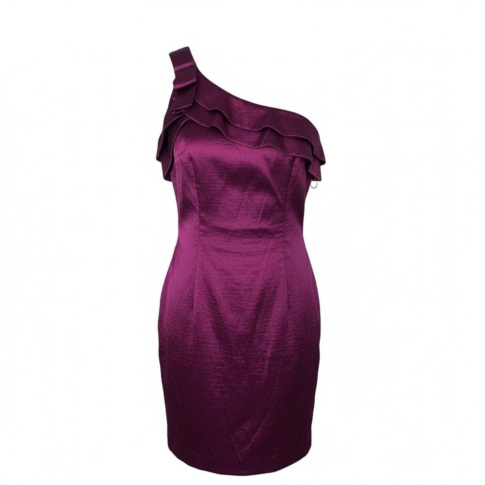 73-NV‎ Espectrum Dress Womens 4 Purple Plum One Shoulder Ruffle Cocktail Party